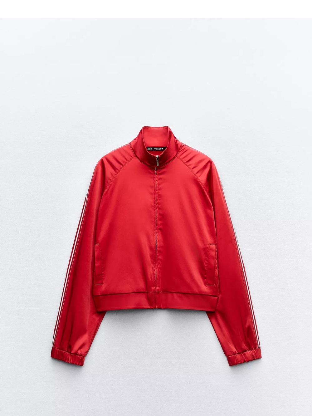 Zara Contrasting Stripe Satin Effect Jacket NWT Size Small Red